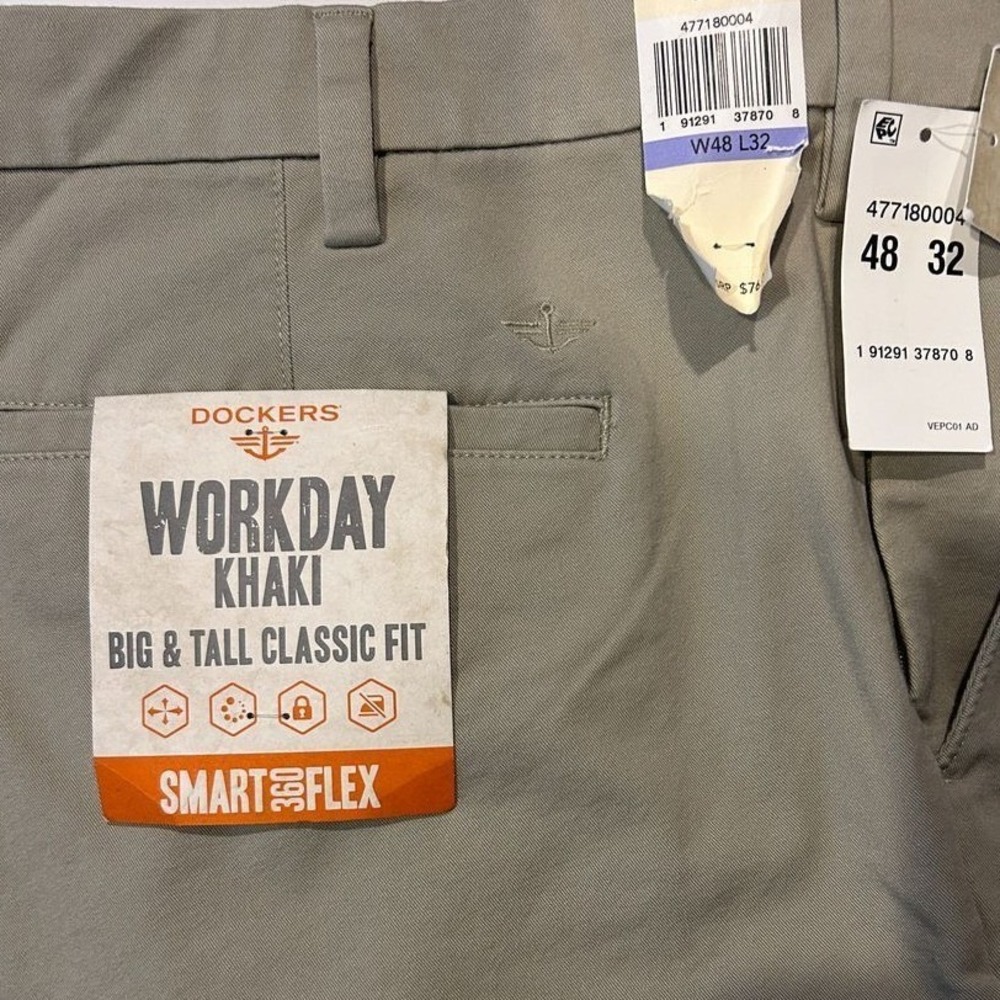 Dockers Workday Khaki 48x32 Men's Khaki Smart 360 Flex Big & Tall Classic Fit